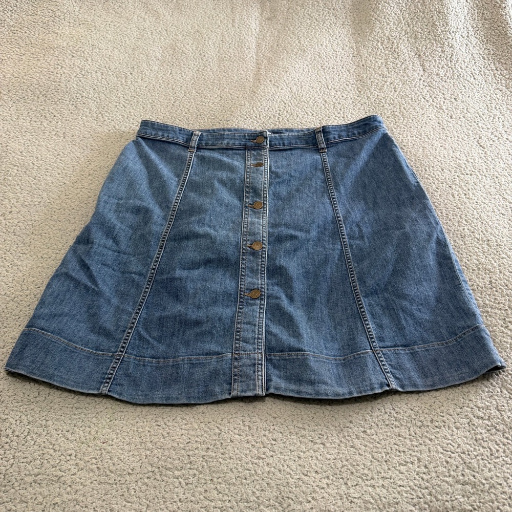 Chaps Jean Skirt Womens Size 16W Blue Button Front Denim A-Line Stretch Plus